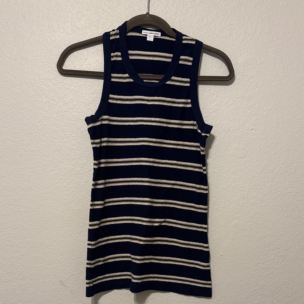 James Perse Navy and White Striped Tank Top
